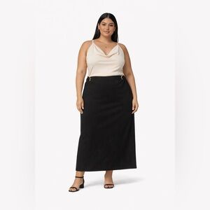 Reformation Skirt Black Midi Knit Skirt With Tortoise Shell‎ Rings On Sides XL